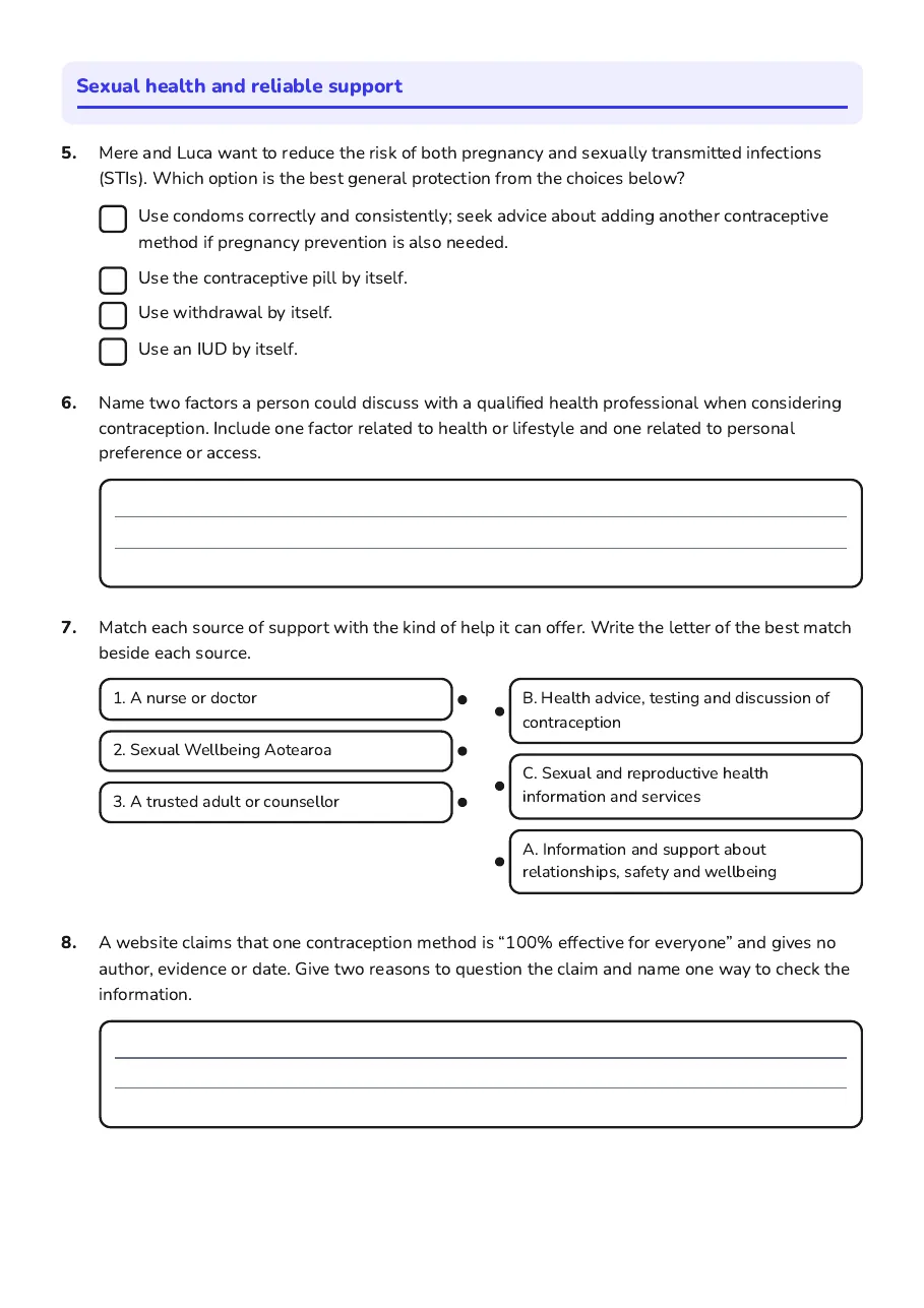 Sexuality Assessment, page 2 of 3: Sexual health and reliable support