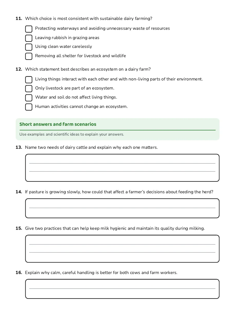 New Zealand Dairy Farming Quiz, page 3 of 4: Short answers and farm scenarios