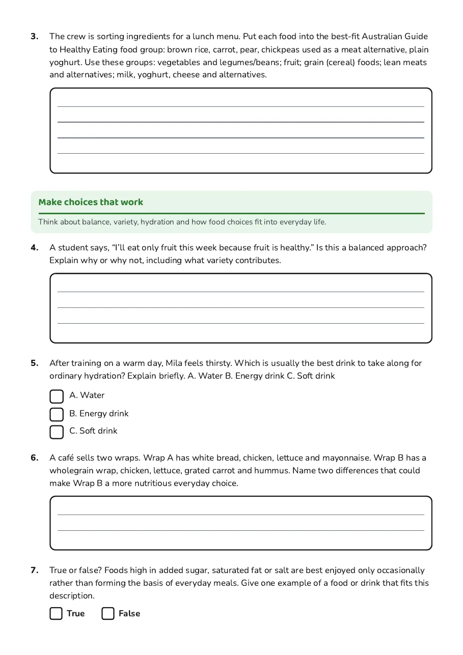Healthy Eating Essentials Worksheet, page 2 of 3: Make choices that work