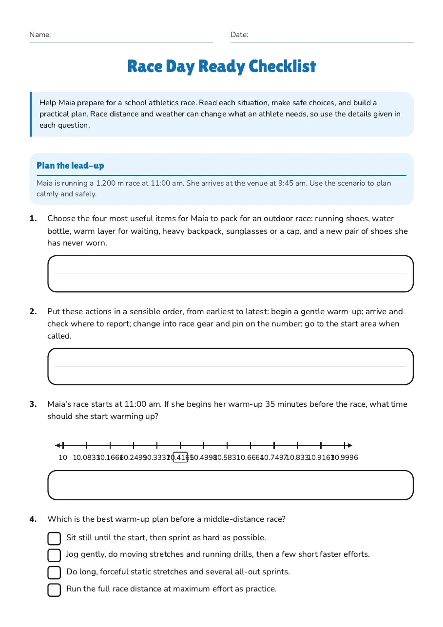 Race Day Ready Checklist, page 1 of 3: Plan the lead-up