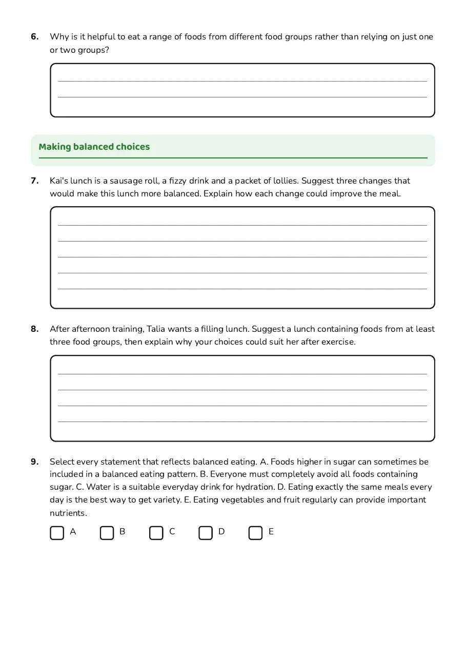 Food Groups and Balance, page 2 of 2: Making balanced choices