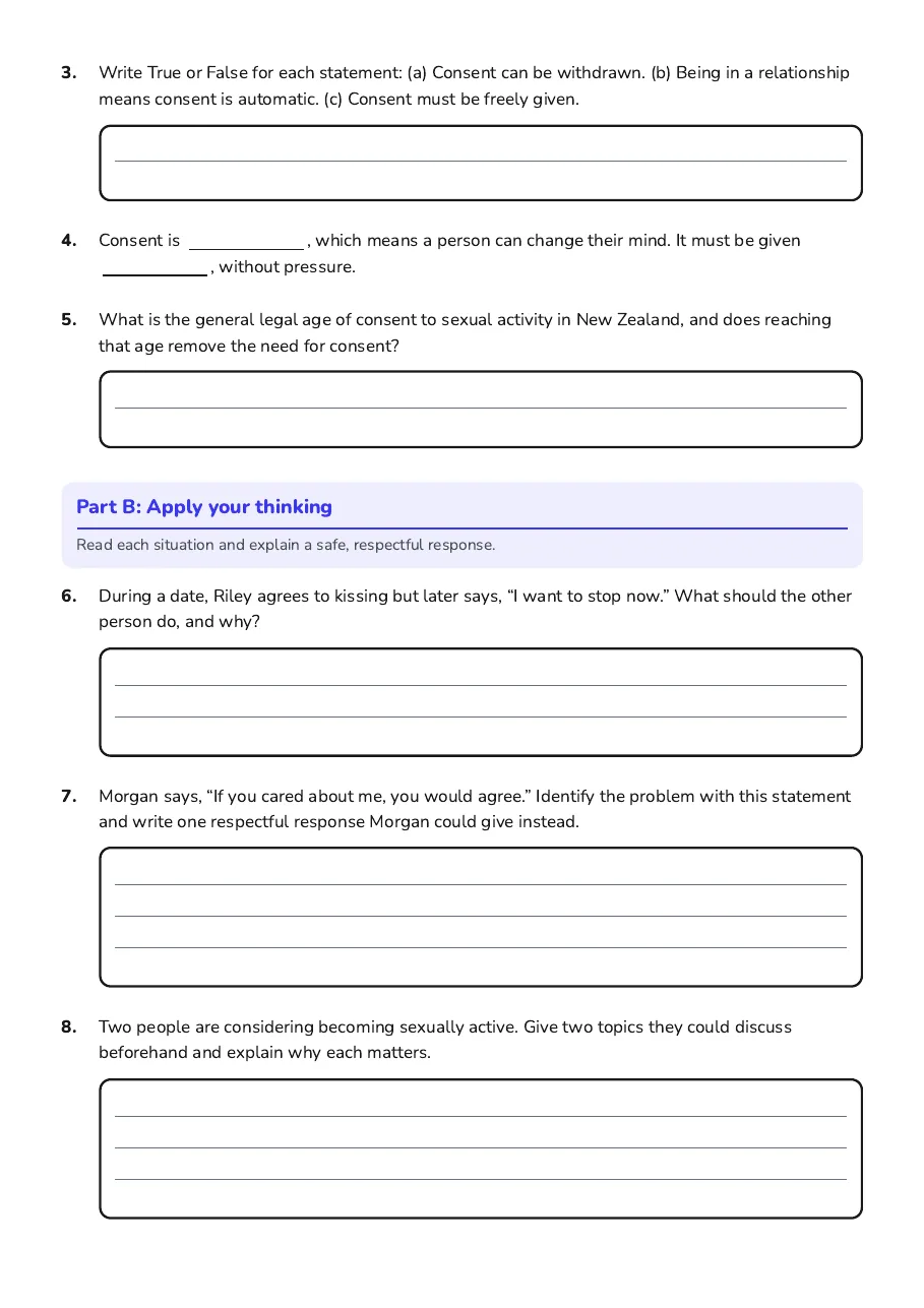 Contraception and Consent Assessment, page 2 of 3: Part B: Apply your thinking