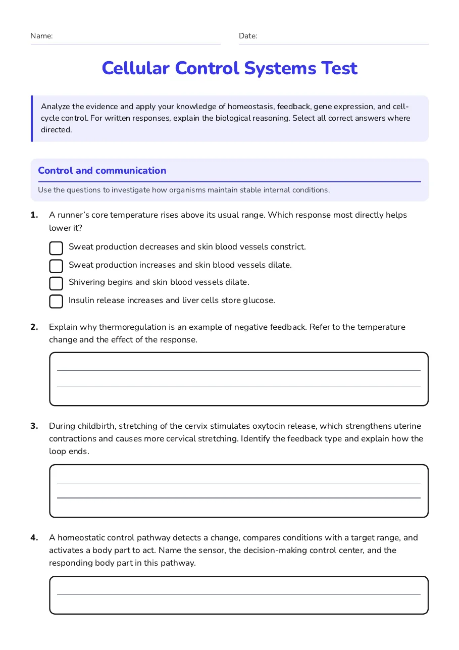 Cellular Control Systems Test, page 1 of 3: Control and communication
