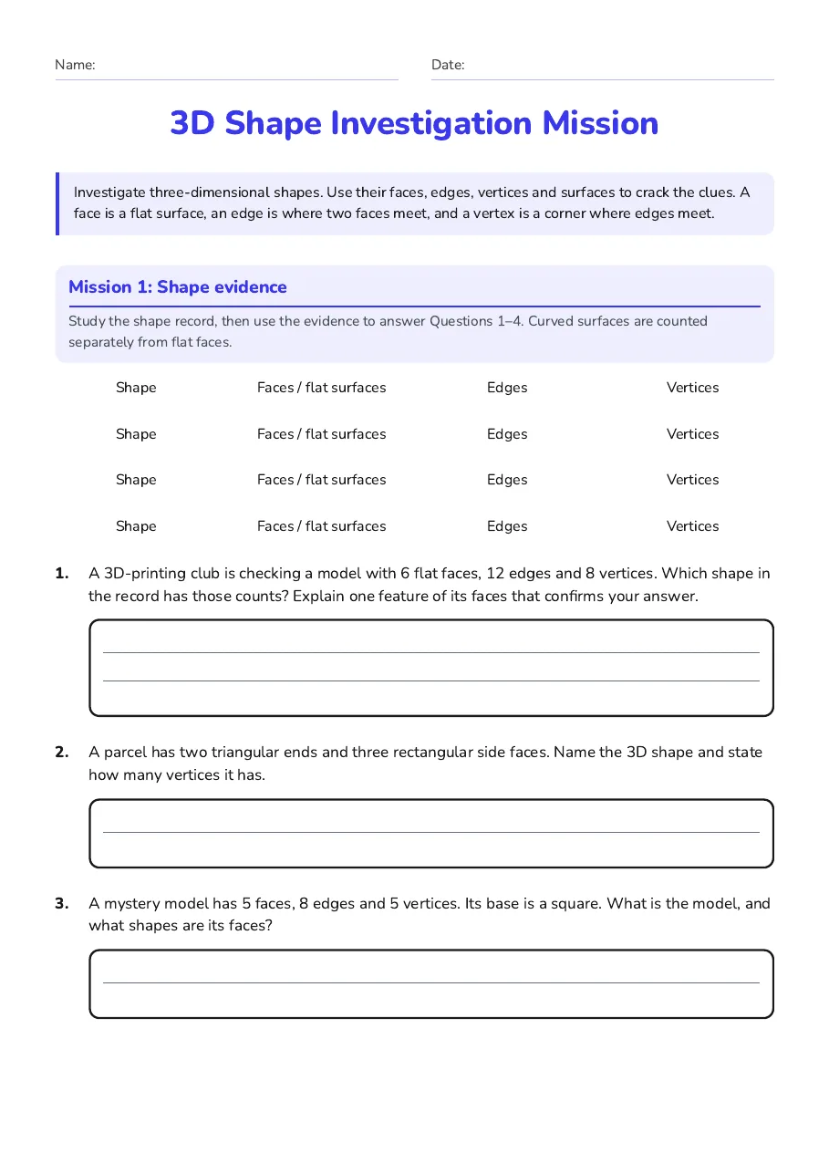 3D Shape Investigation Mission, page 1 of 2: Mission 1: Shape evidence