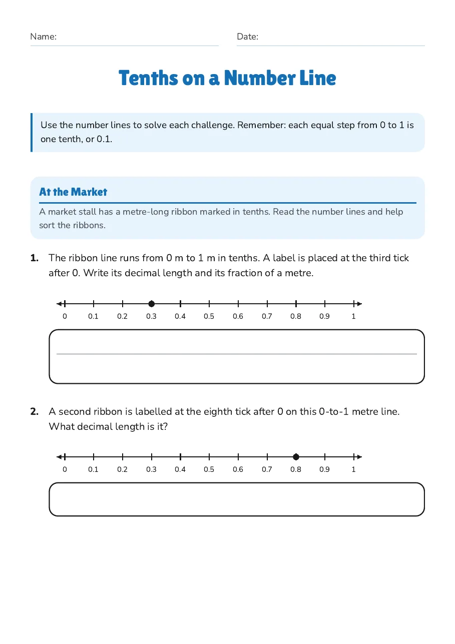 Tenths on a Number Line, page 1 of 3: At the Market