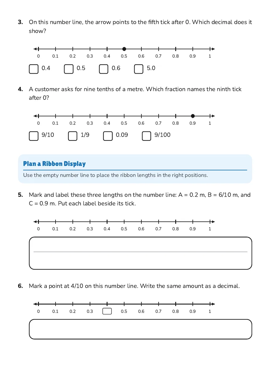 Tenths on a Number Line, page 2 of 3: Plan a Ribbon Display
