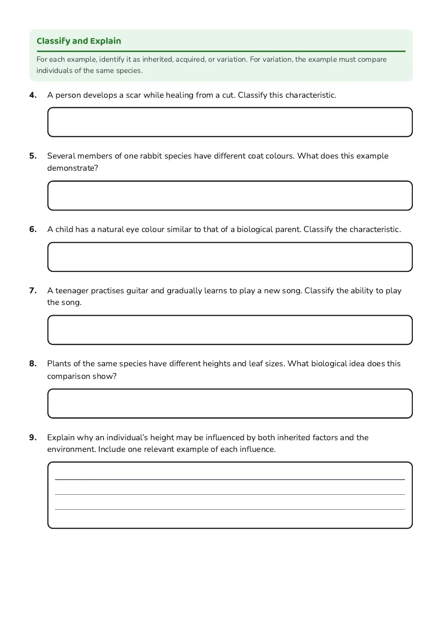 Genetics and Variation Refresher, page 2 of 3: Classify and Explain