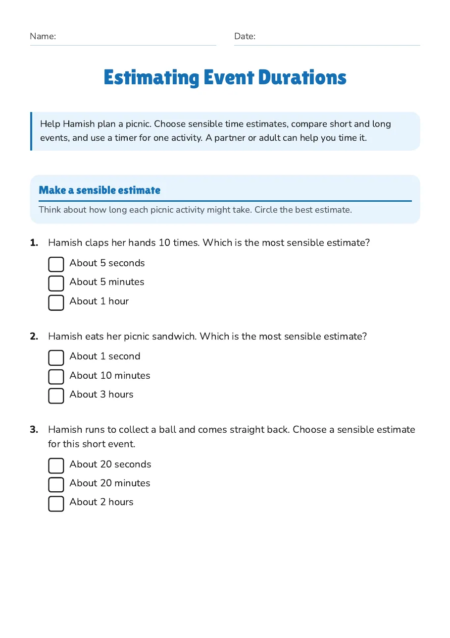 Estimating Event Durations, page 1 of 4: Make a sensible estimate