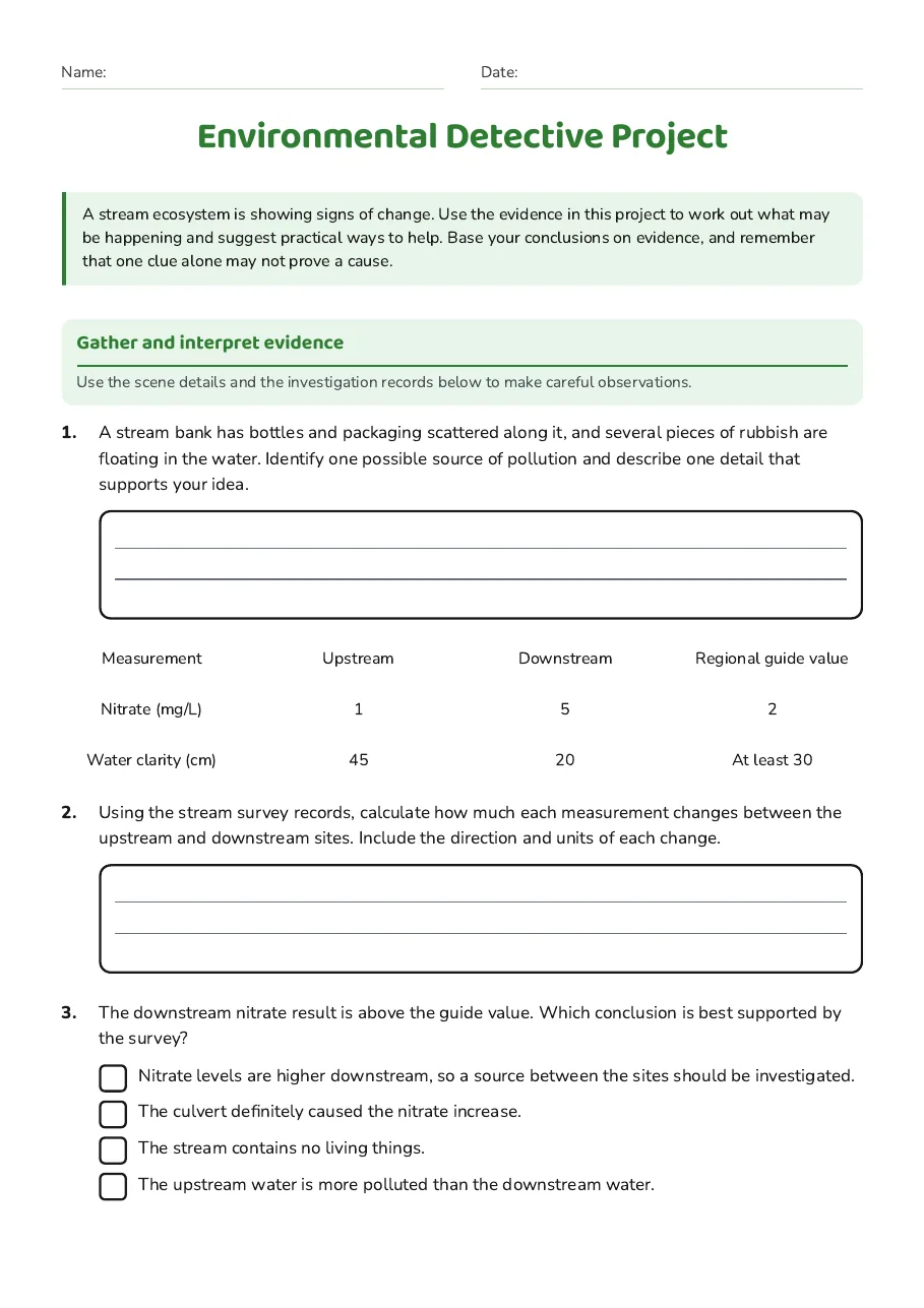 Environmental Detective Project, page 1 of 3: Gather and interpret evidence