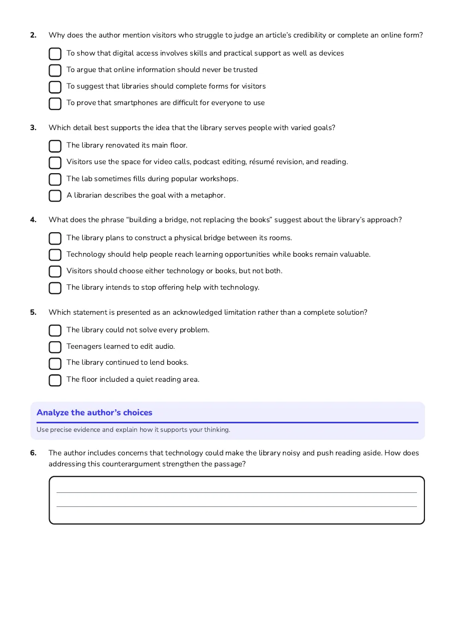 Reading Section Study Guide, page 2 of 3: Analyze the author’s choices