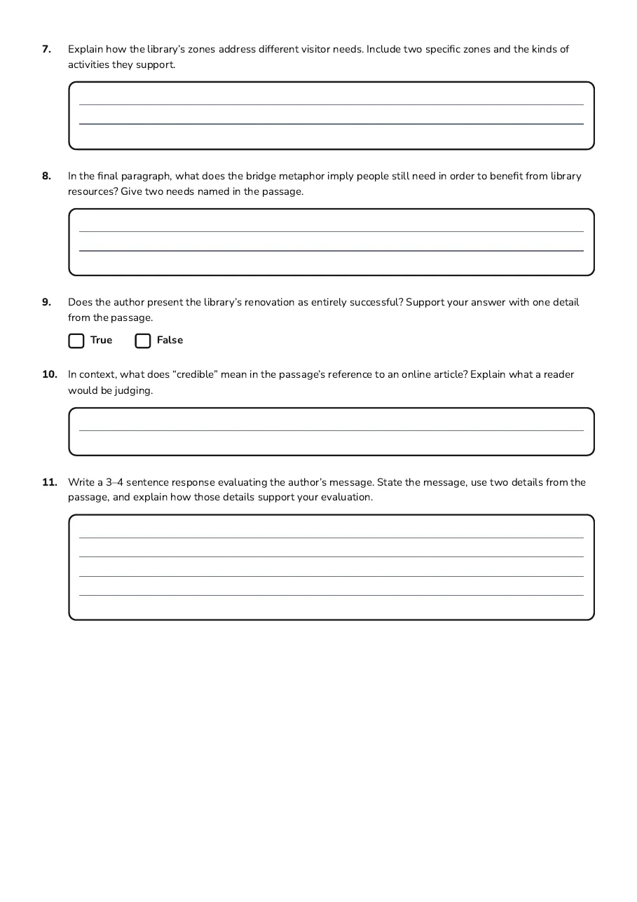 Reading Section Study Guide, page 3 of 3: 7. Explain how the library’s zones address different visitor needs. Include two specific…