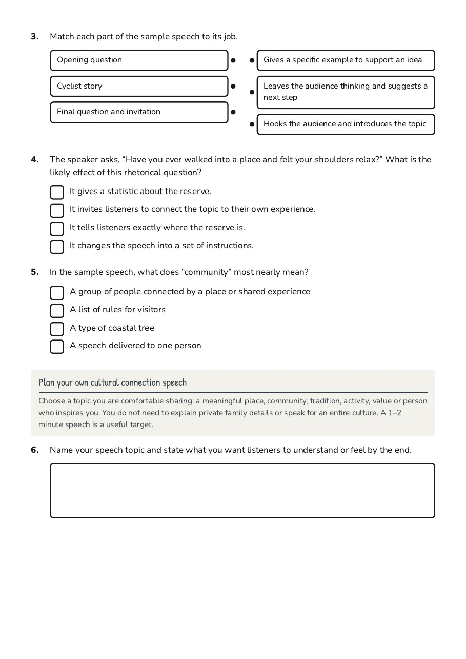 Cultural Connections: Speech Guide, page 2 of 3: Plan your own cultural connection speech