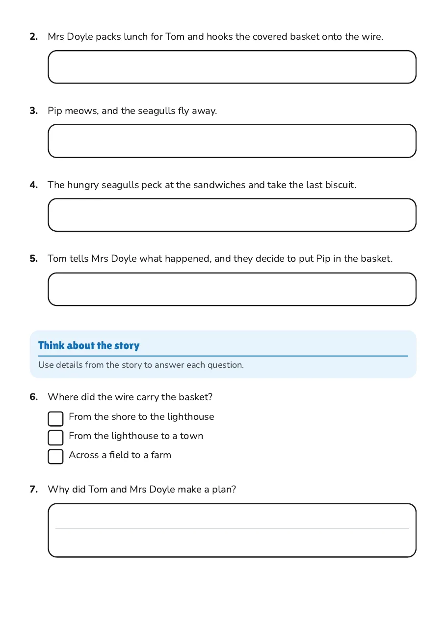 Lighthouse Lunch Sequencing Activity, page 2 of 3: Think about the story