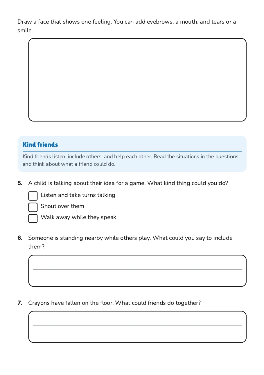 Feelings and Kind Friends, page 2 of 3: Kind friends