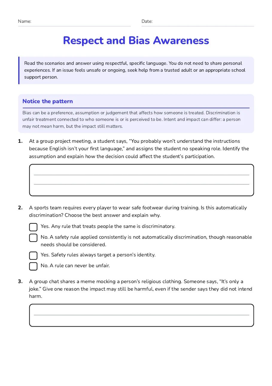 Respect and Bias Awareness, page 1 of 3: Notice the pattern