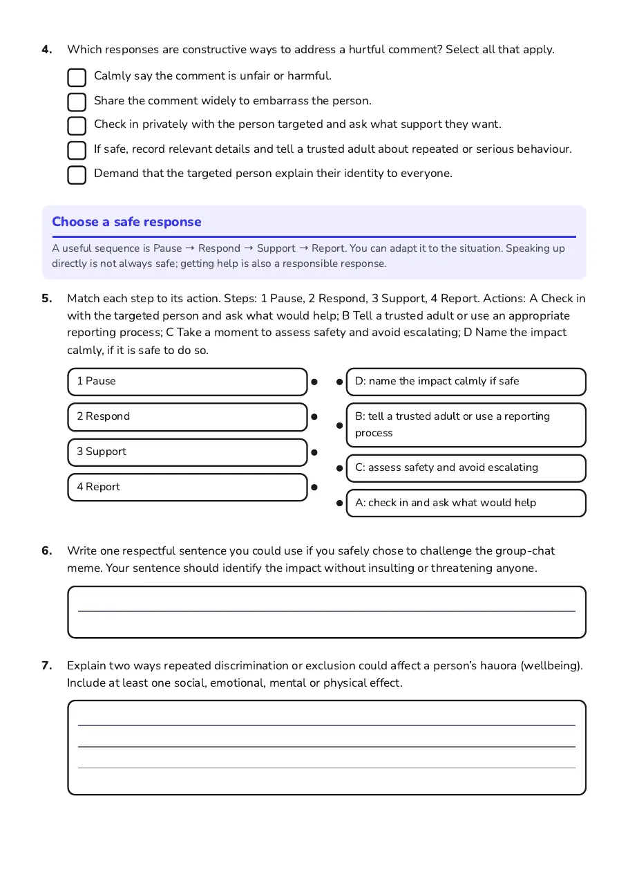 Respect and Bias Awareness, page 2 of 3: Choose a safe response