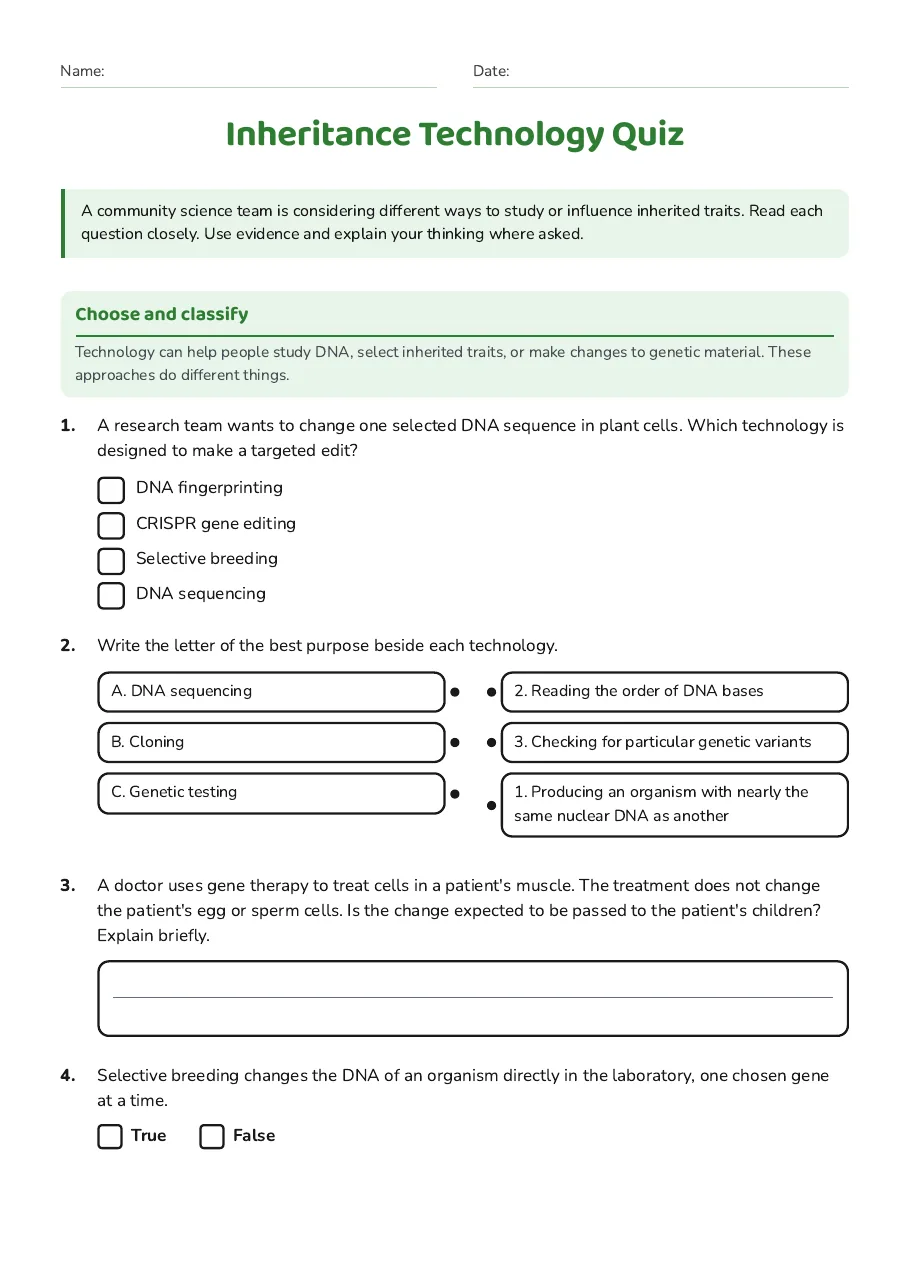 Inheritance Technology Quiz, page 1 of 3: Choose and classify