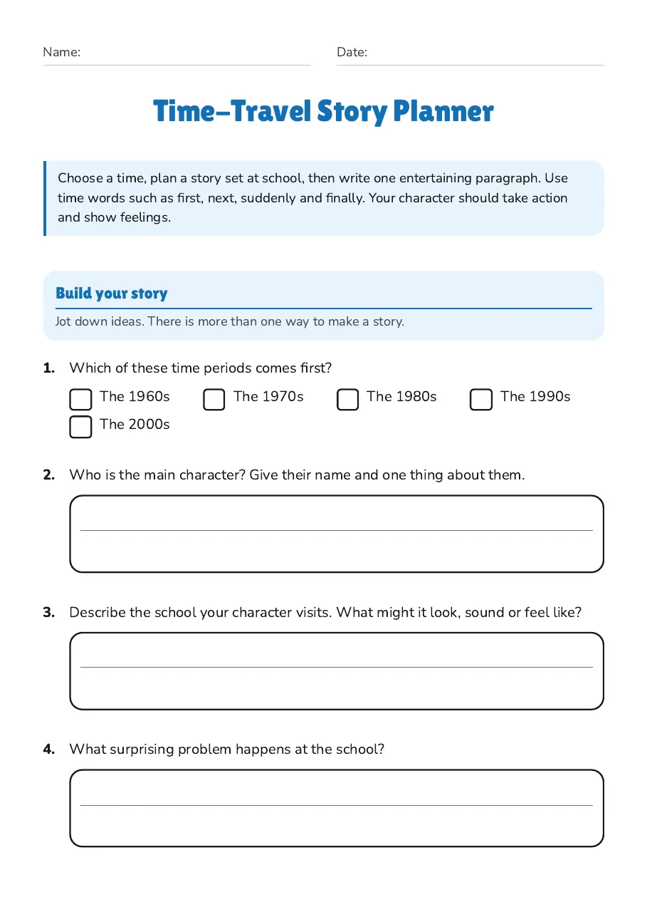 Time-Travel Story Planner, page 1 of 3: Build your story