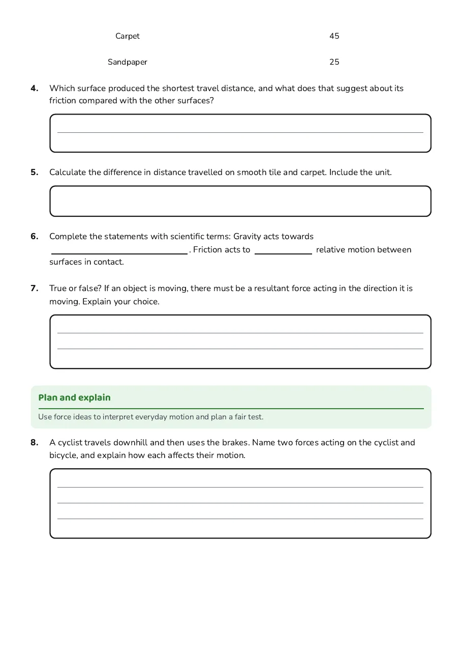 Forces and Motion Exploration, page 2 of 3: Plan and explain
