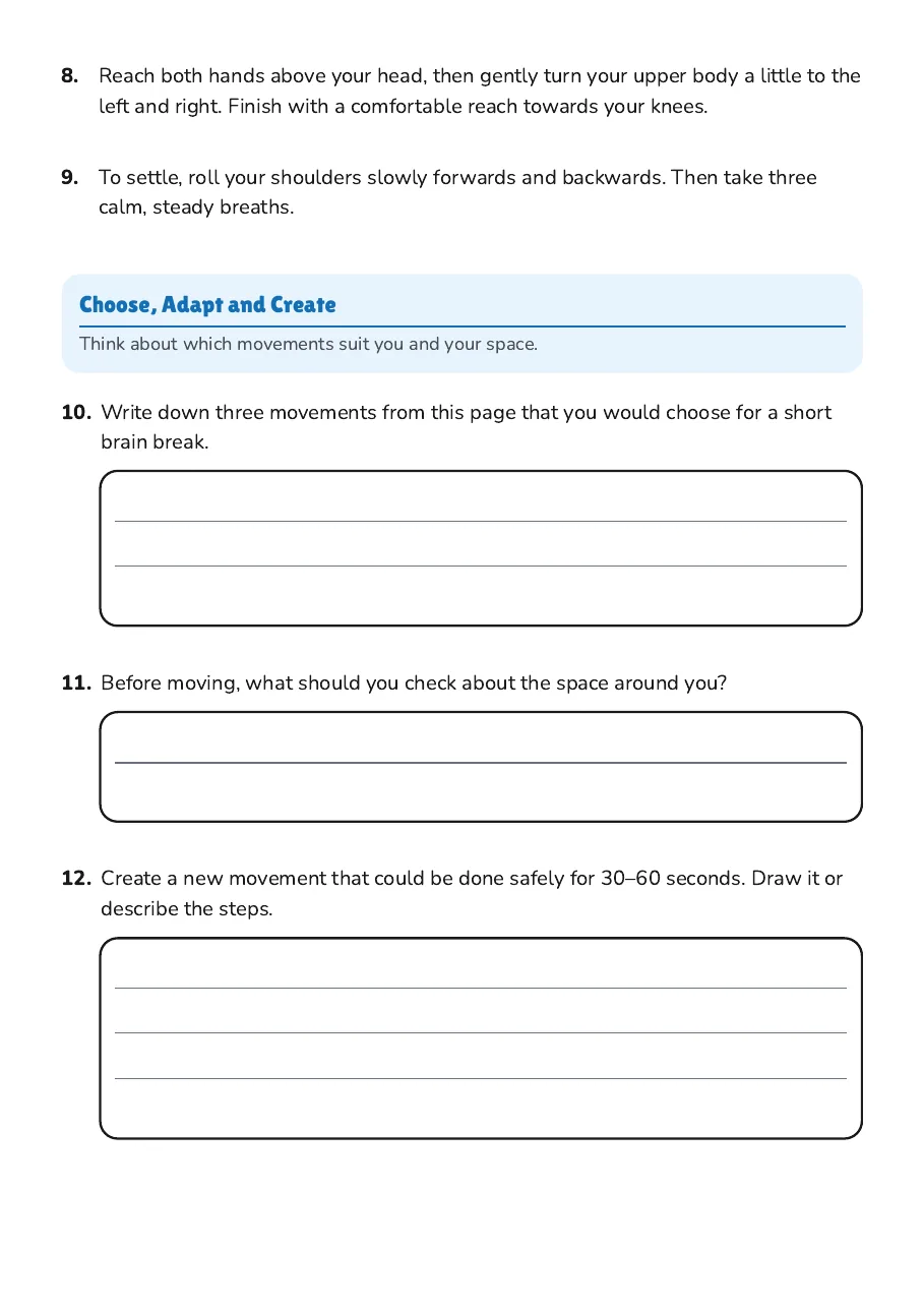 Quick Brain Break Activities, page 2 of 2: Choose, Adapt and Create
