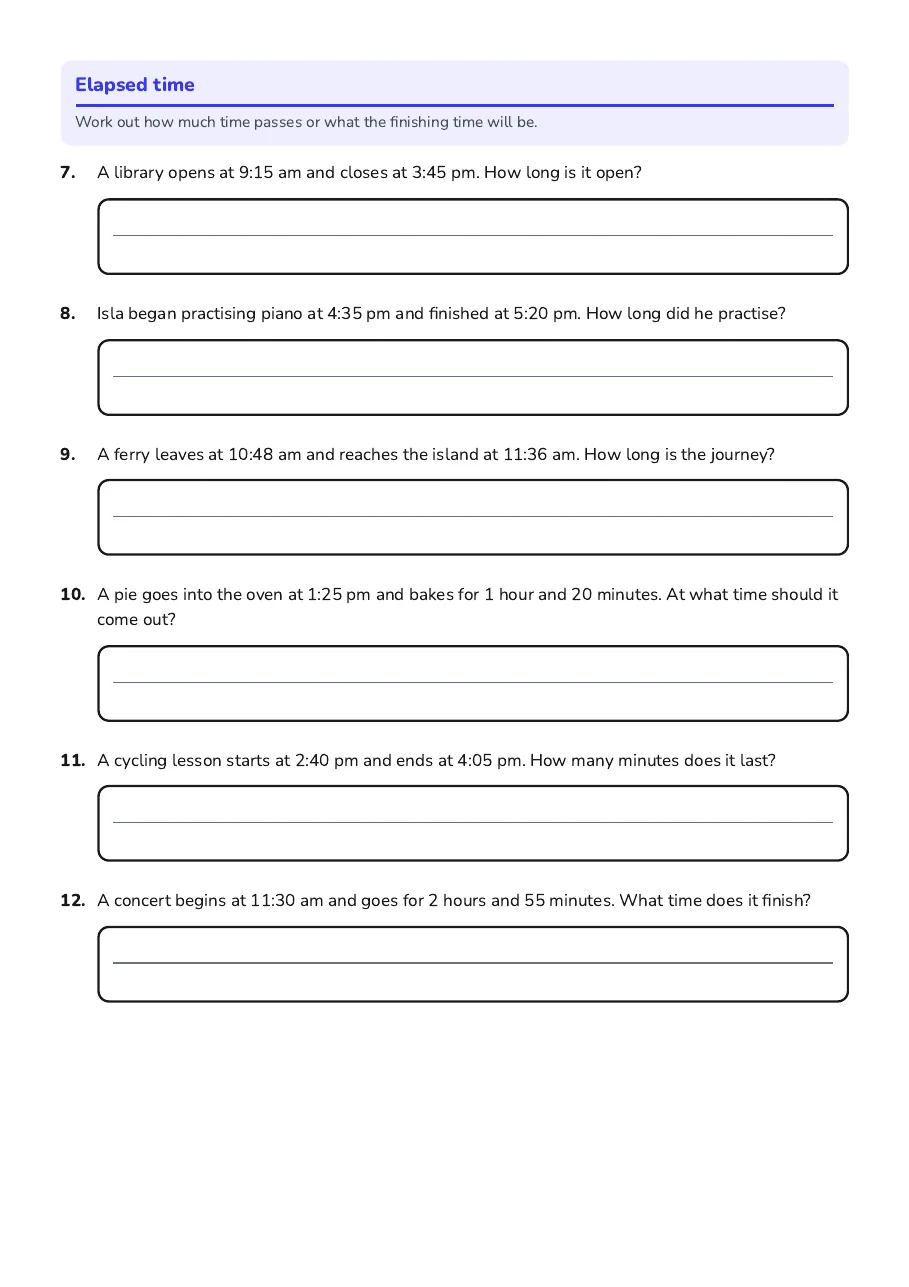 Time and Clocks Test, page 2 of 4: Elapsed time