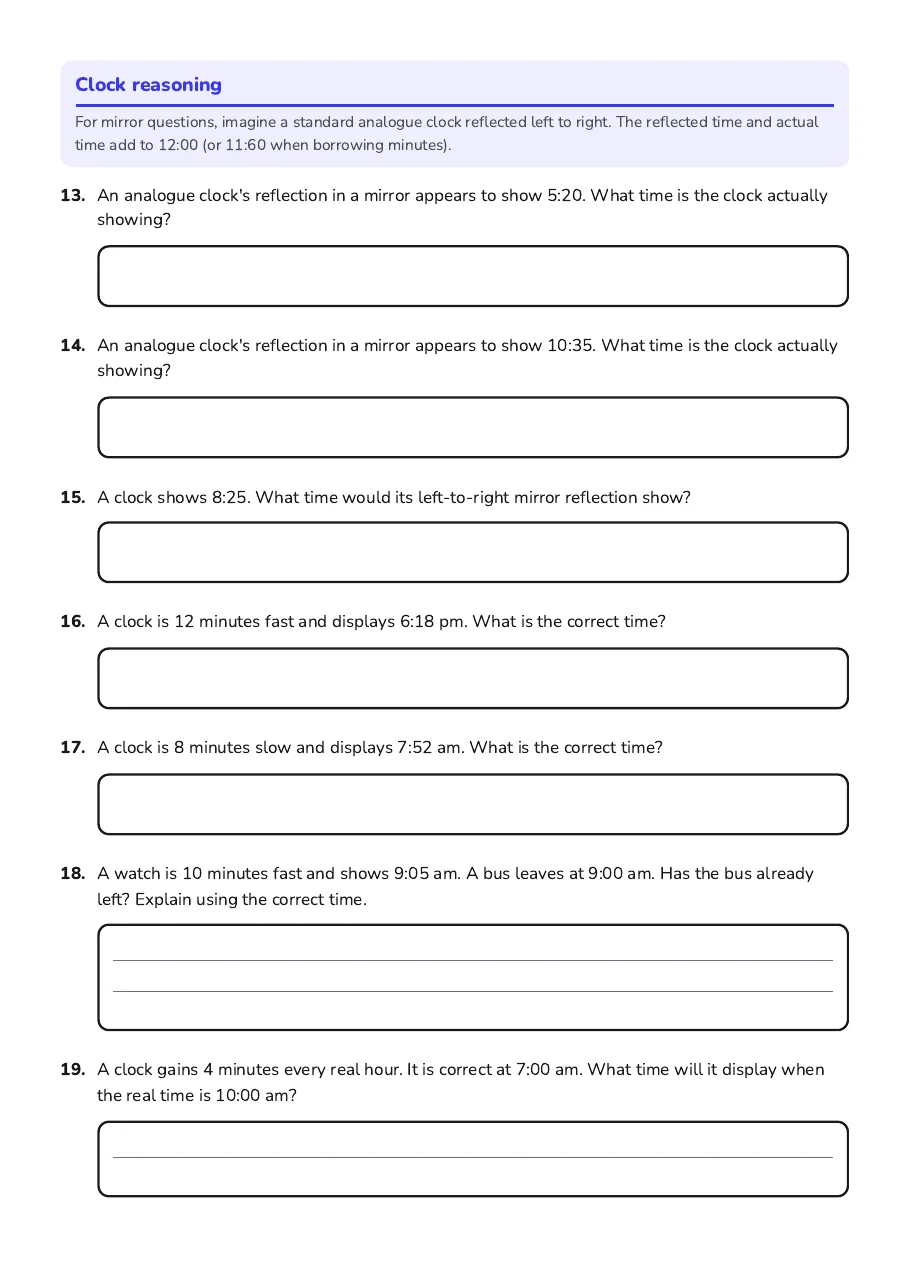 Time and Clocks Test, page 3 of 4: Clock reasoning