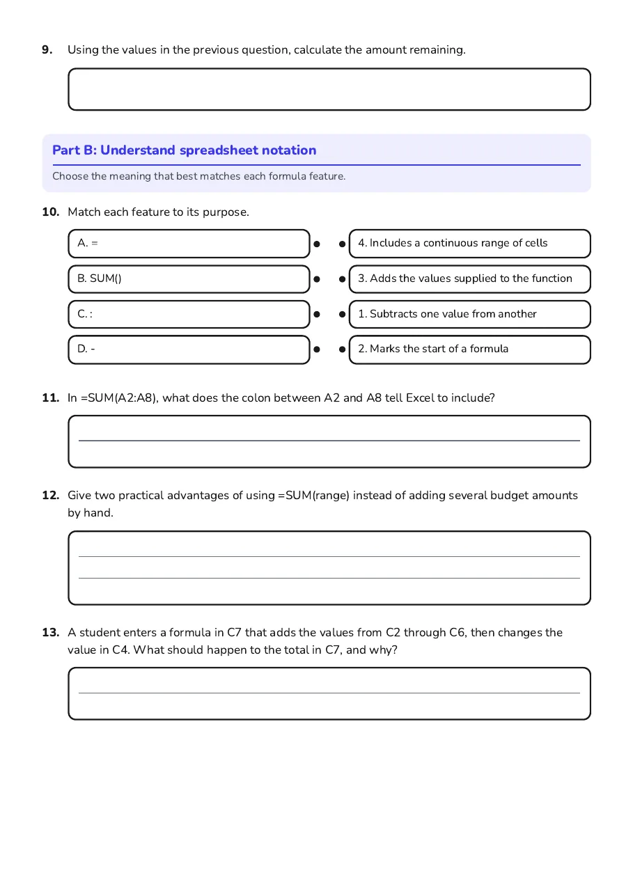 Budgeting with Excel Formulas, page 3 of 3: Part B: Understand spreadsheet notation