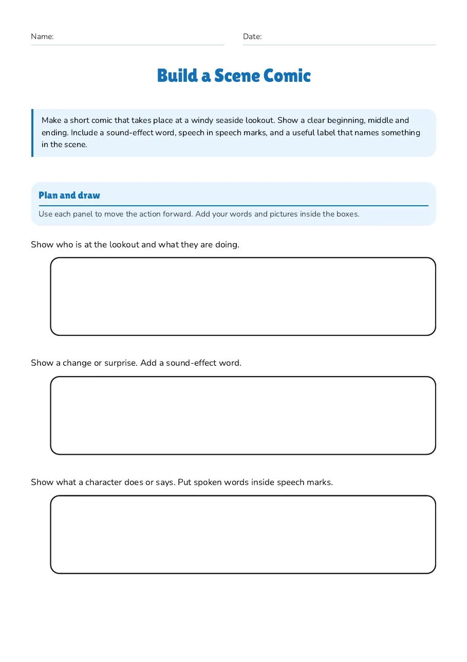 Build a Scene Comic, page 1 of 2: Plan and draw