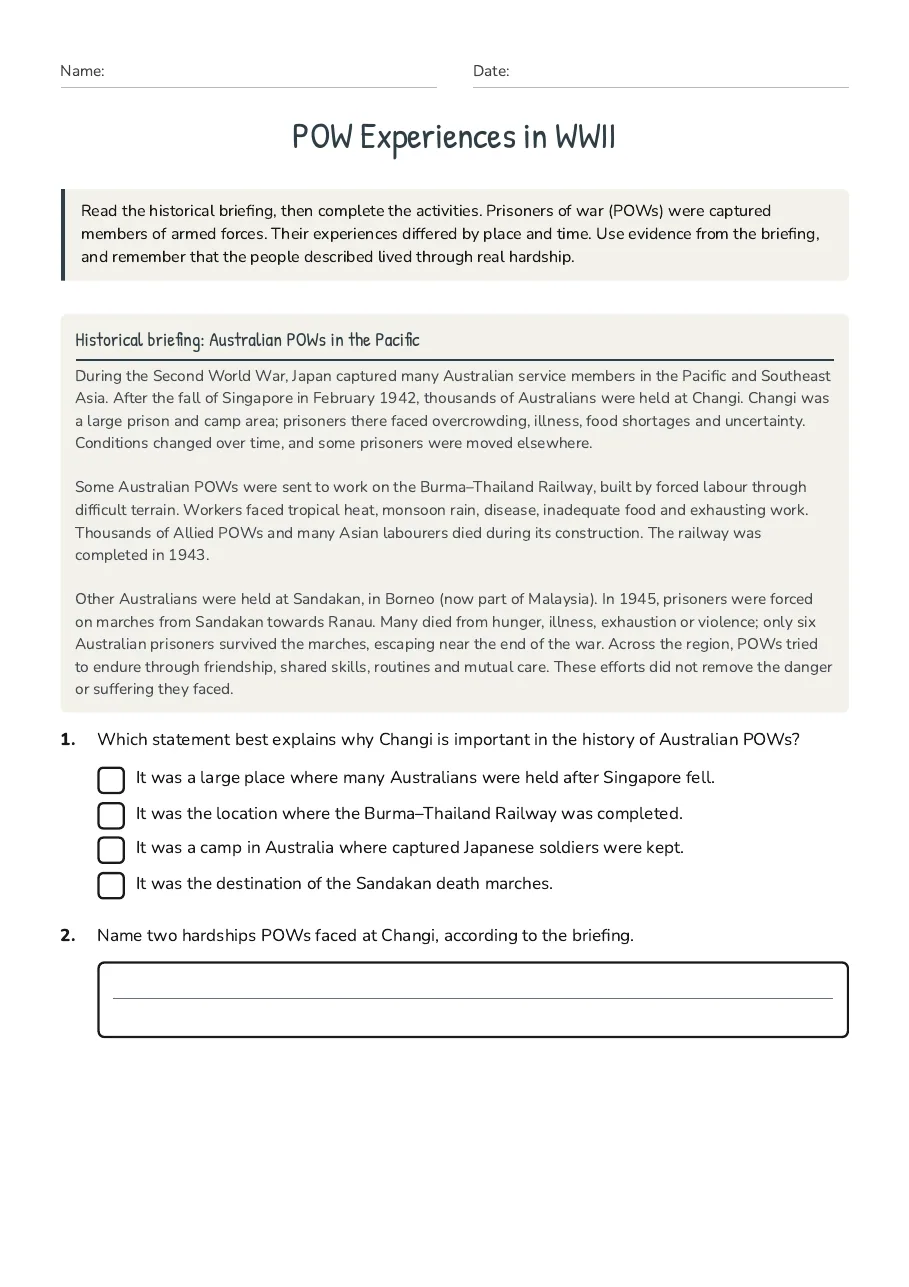 POW Experiences in WWII, page 1 of 3: Historical briefing: Australian POWs in the Pacific