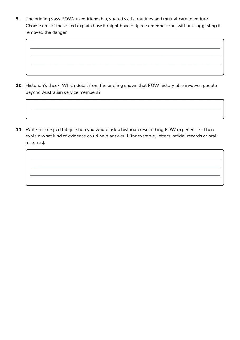 POW Experiences in WWII, page 3 of 3: 9. The briefing says POWs used friendship, shared skills, routines and mutual care to…