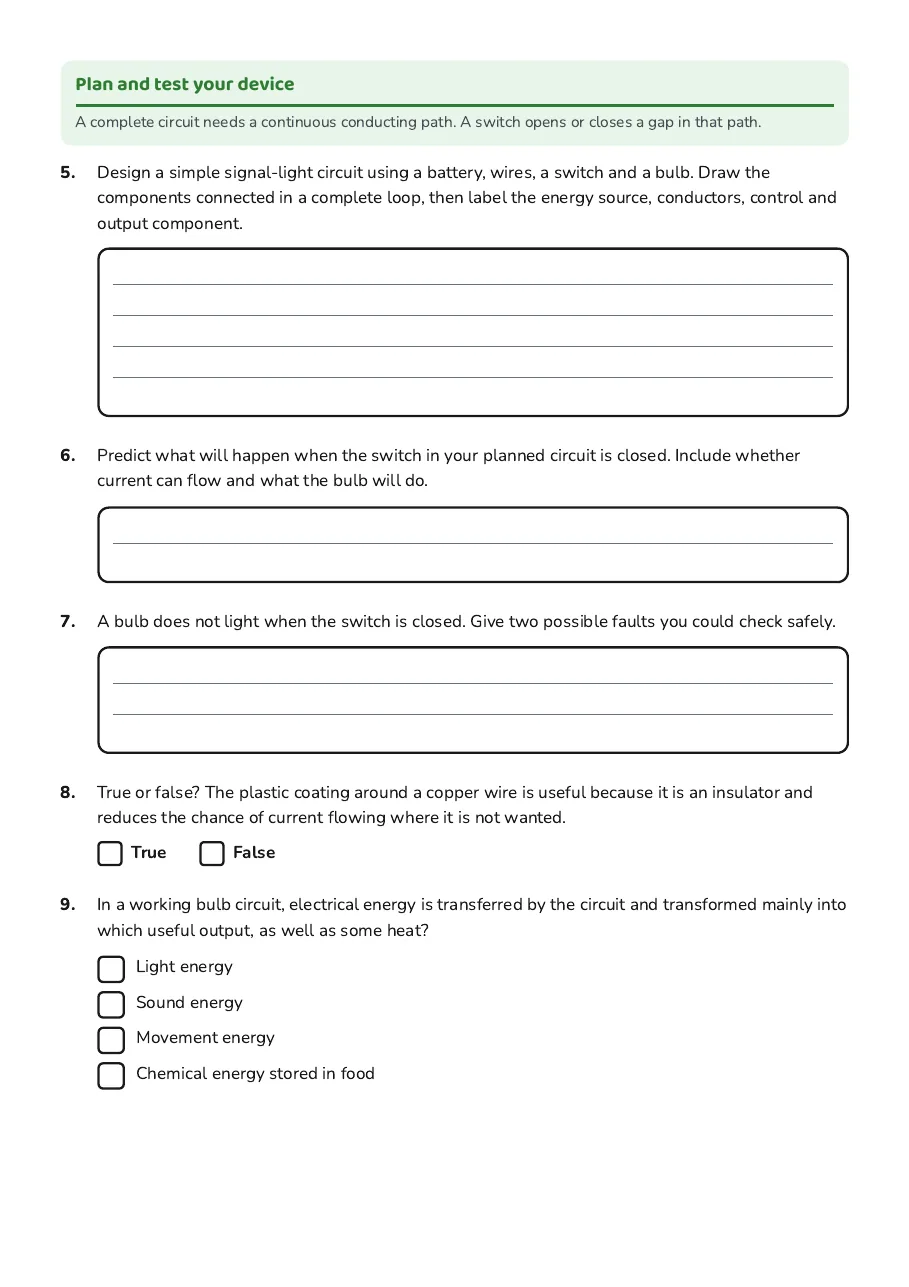 Energy Device Construction Worksheet, page 2 of 3: Plan and test your device