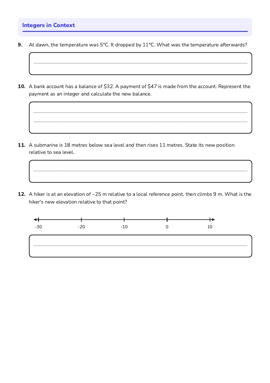 Integers on the Number Line, page 3 of 3: Integers in Context