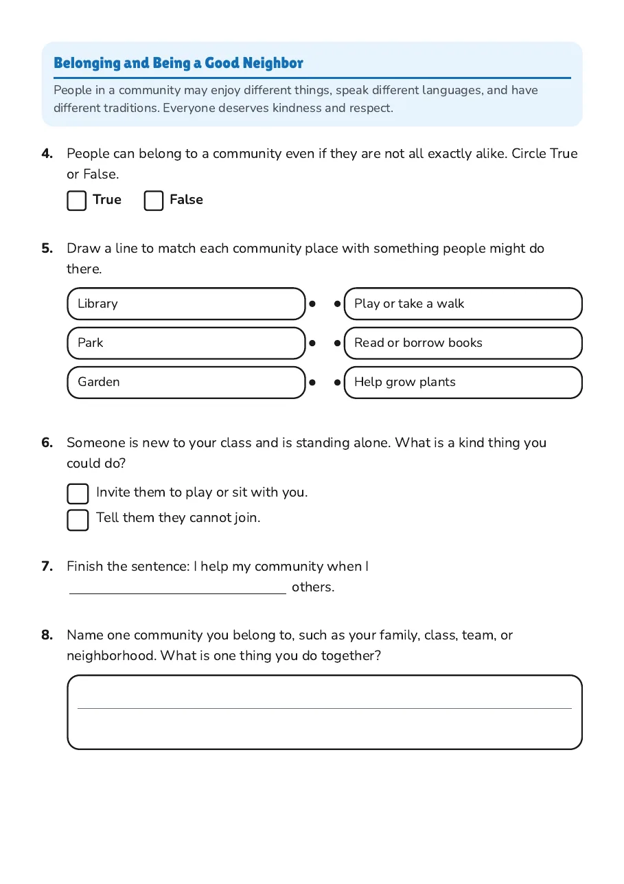 Community Identity Inquiry Workbook, page 2 of 3: Belonging and Being a Good Neighbor