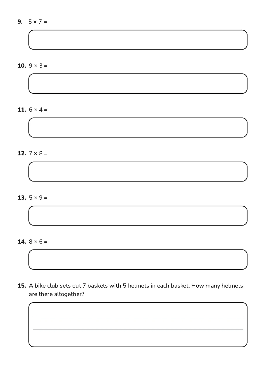 Multiplication facts and a helmet-groups word problem.