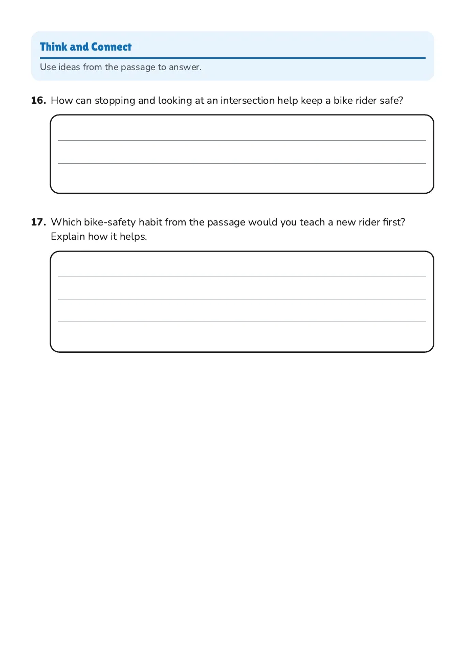 Questions connecting bike-safety choices to rider safety.