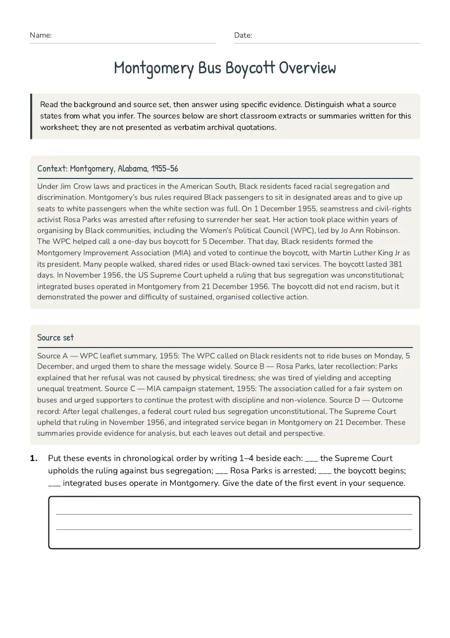 Montgomery Bus Boycott Overview, page 1 of 4: Context: Montgomery, Alabama, 1955–56, Source set