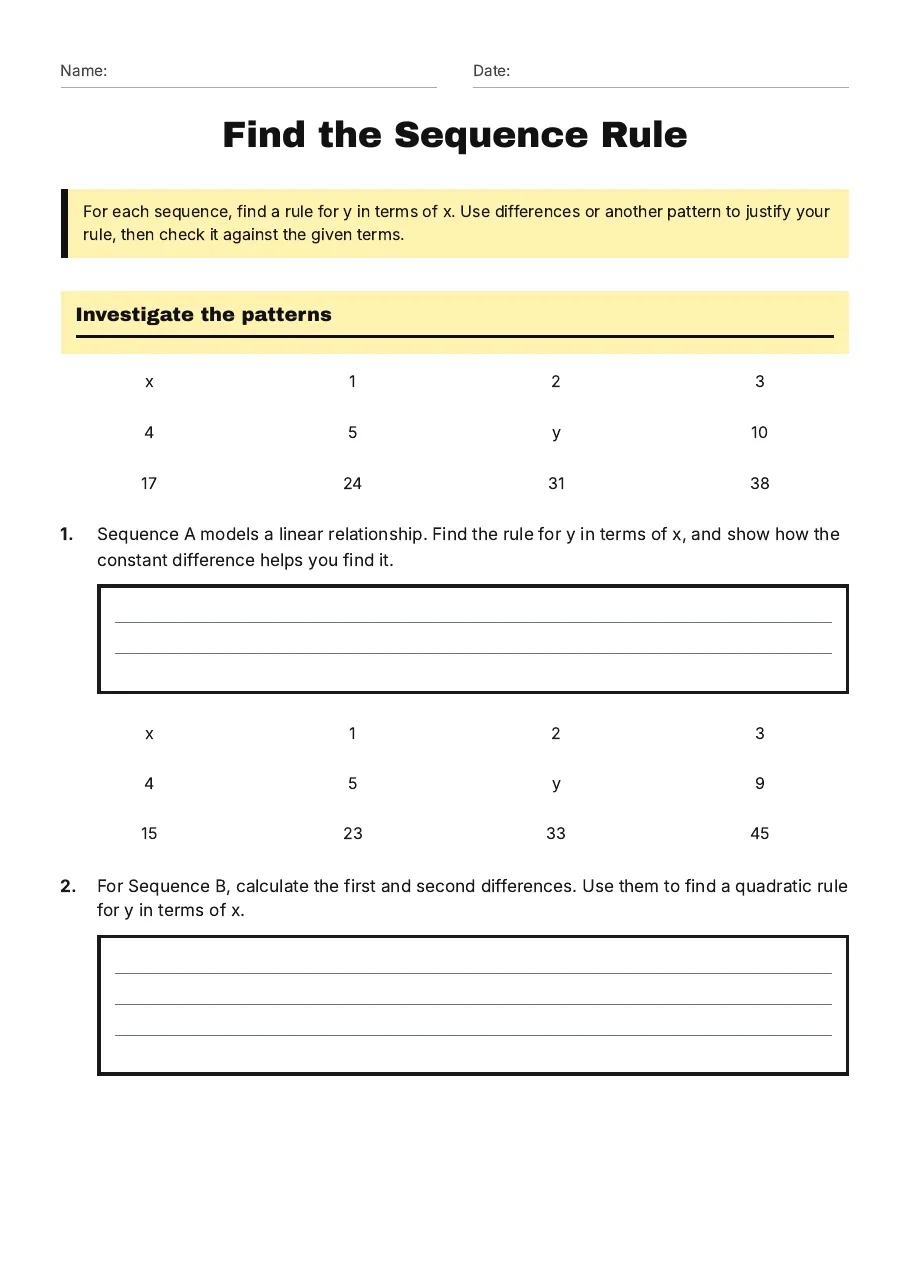 Find the Sequence Rule, page 1 of 3: Investigate the patterns