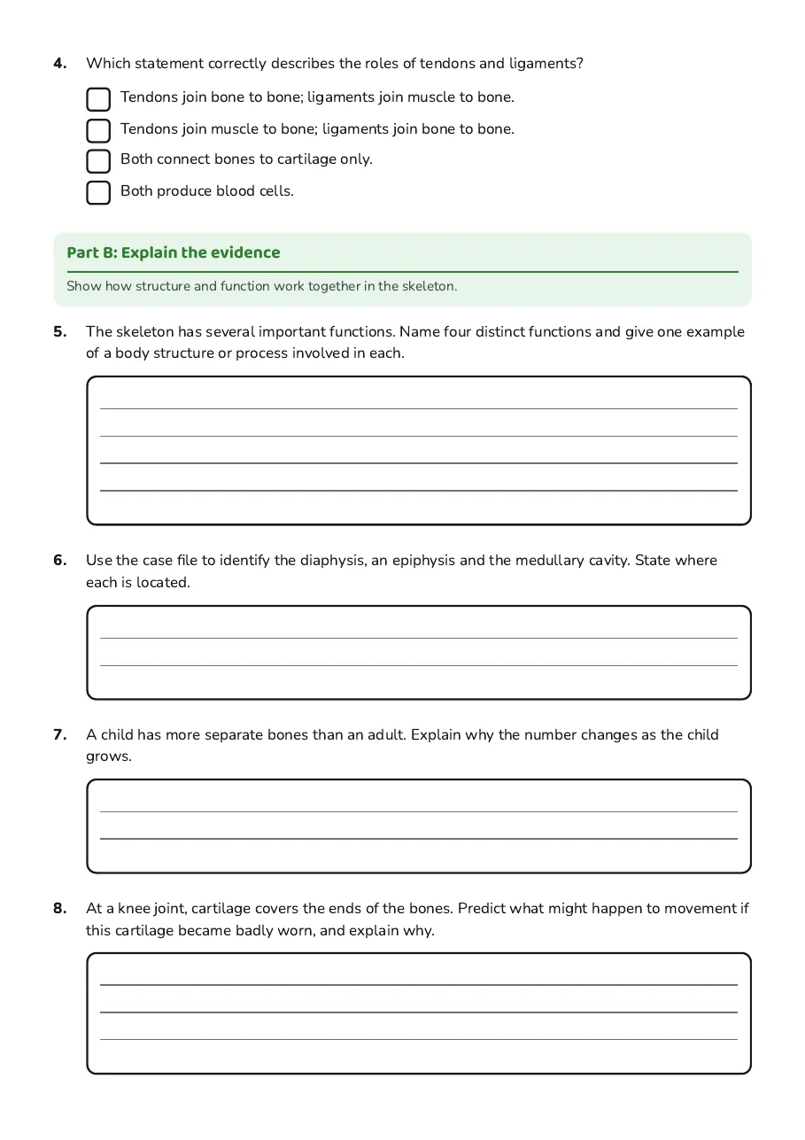 Skeletal System Exploration Worksheet, page 2 of 3: Part B: Explain the evidence