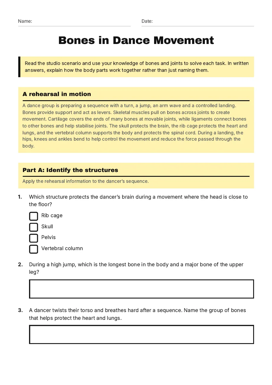 Bones in Dance Movement, page 1 of 3: A rehearsal in motion, Part A: Identify the structures