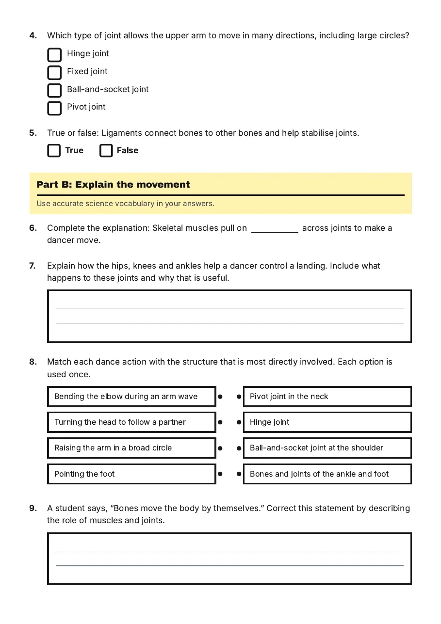 Bones in Dance Movement, page 2 of 3: Part B: Explain the movement