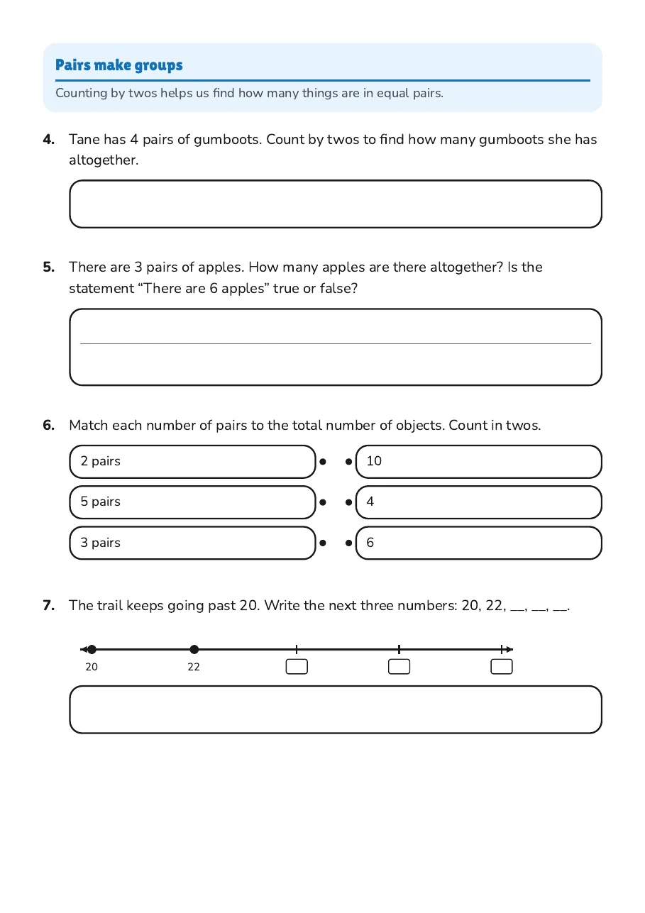 Counting by Twos Worksheet, page 2 of 3: Pairs make groups