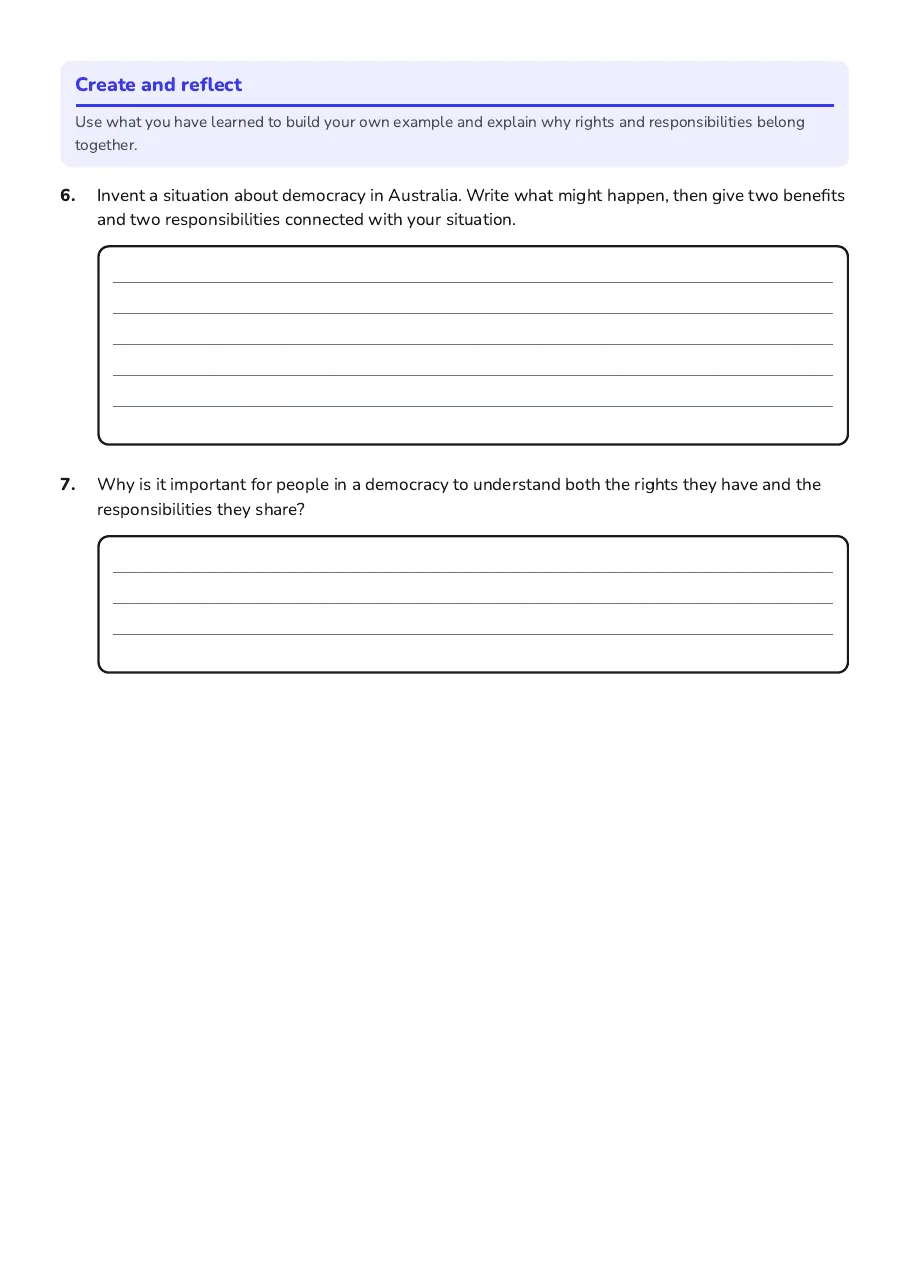 Democracy Benefits and Responsibilities, page 3 of 3: Create and reflect