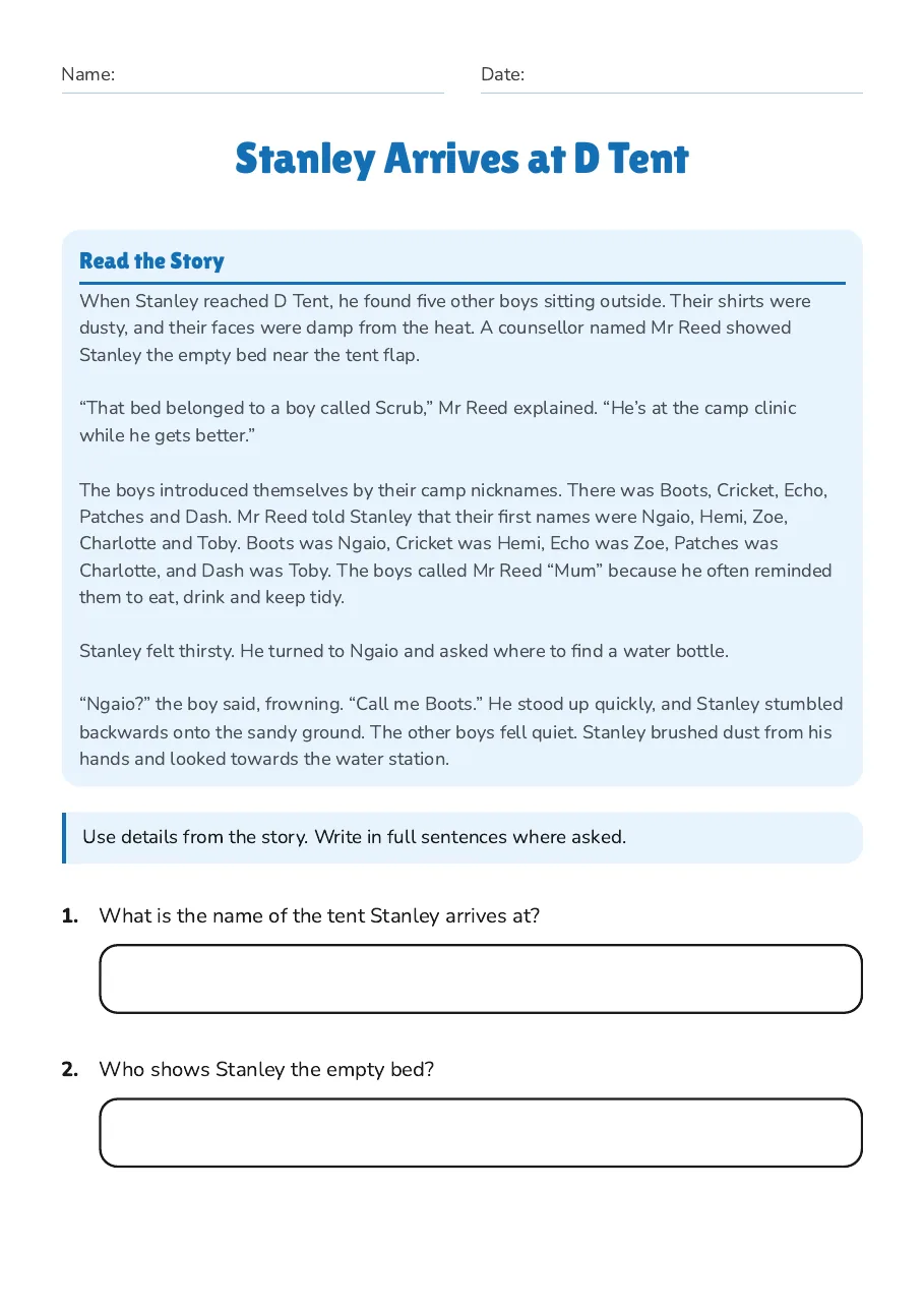 Stanley Arrives at D Tent, page 1 of 3: Read the Story
