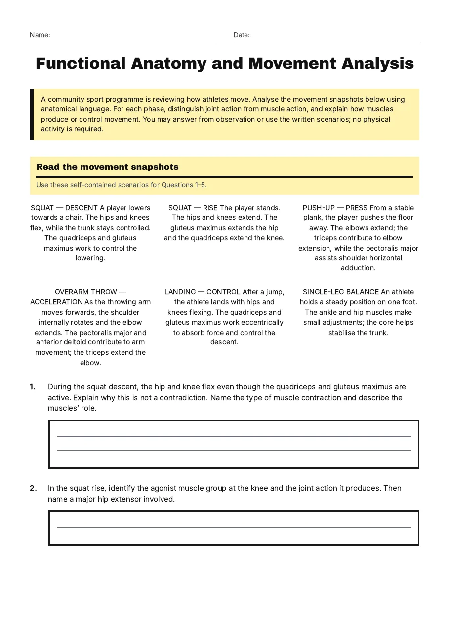 Functional Anatomy and Movement Analysis, page 1 of 3: Read the movement snapshots