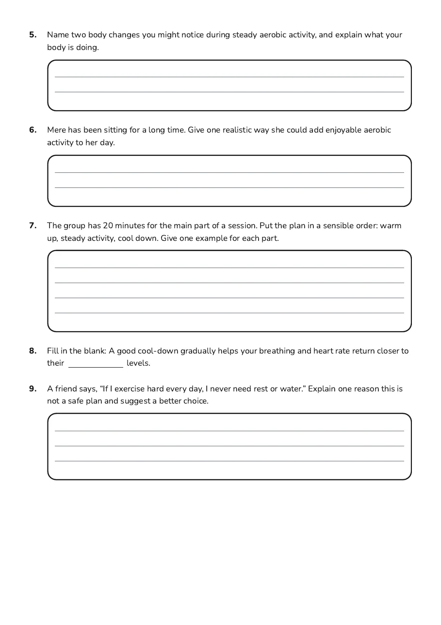 Aerobic fitness puzzle about active minutes, safe exercise choices and comparing activity plans.