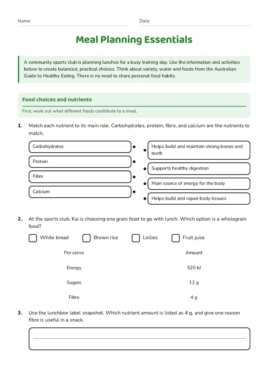 Meal Planning Essentials, page 1 of 3: Food choices and nutrients