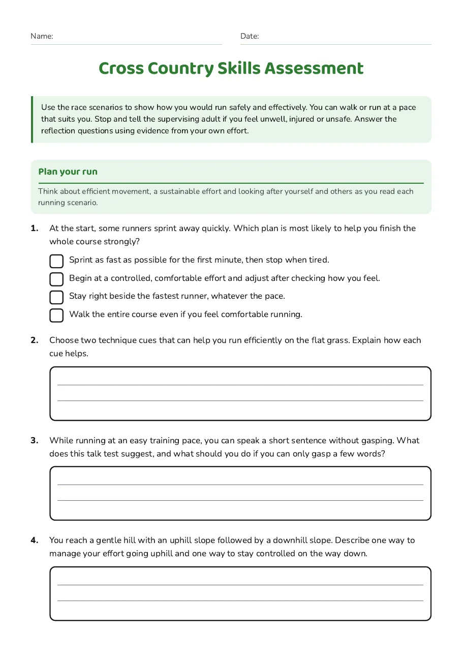 Cross Country Skills Assessment, page 1 of 3: Plan your run