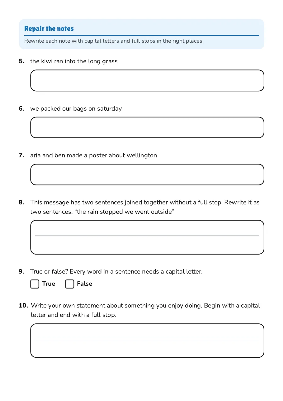 Capital Letters, Full Stops, page 2 of 2: Repair the notes