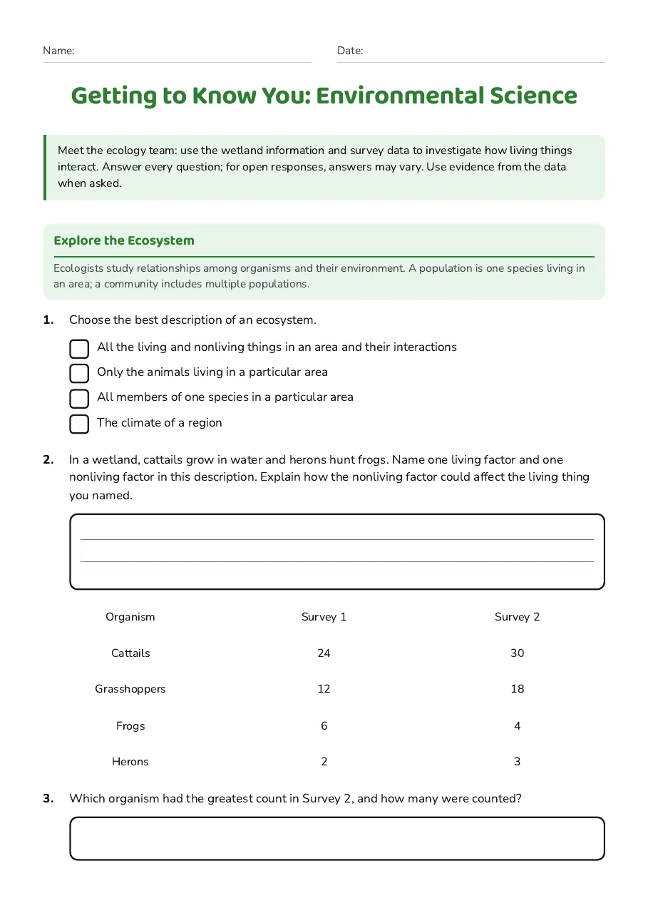 Getting to Know You: Environmental Science, page 1 of 3: Explore the Ecosystem
