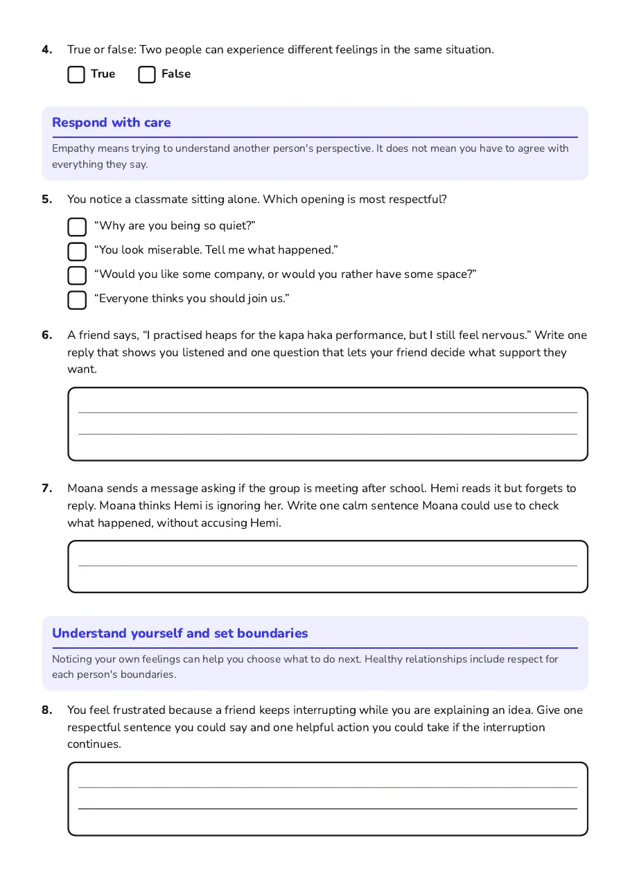 Understanding Self and Others, page 2 of 3: Respond with care, Understand yourself and set boundaries